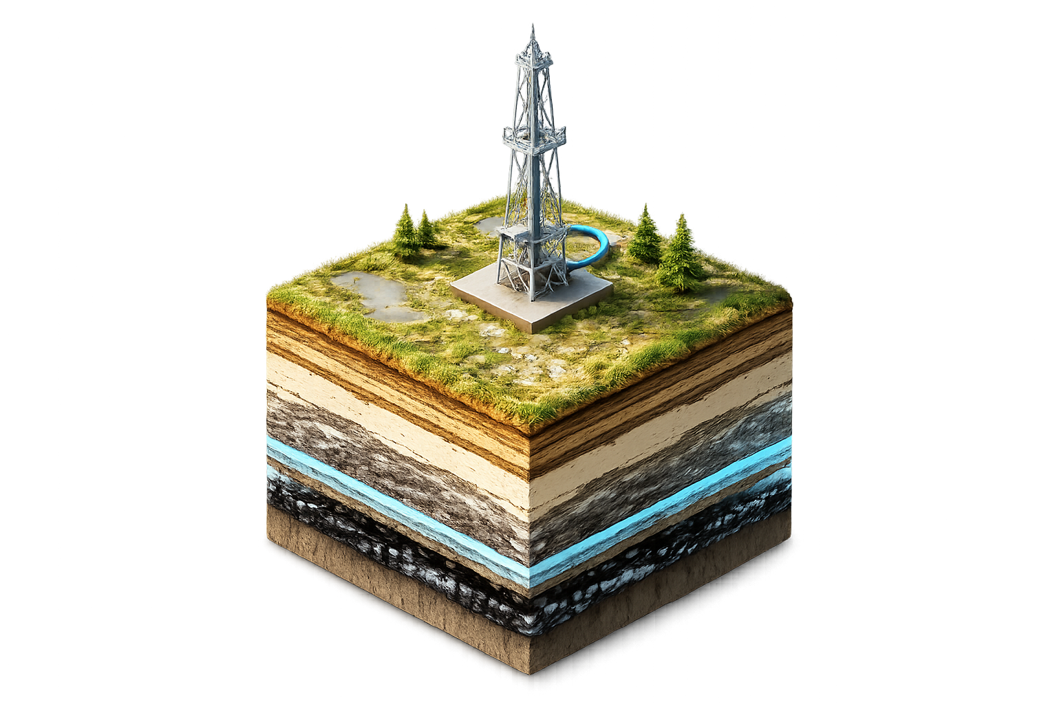 Oil drilling rig with cross-section layers